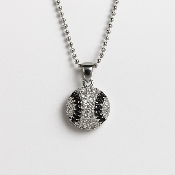 Zara Jewelry - Silver Baseball Pendant Necklace with Gems